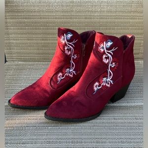 Women’s Cranberry Suede Embroidered Booties